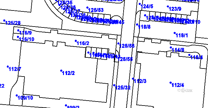 Parcela st. 116/13 v KÚ Sadová, Katastrální mapa