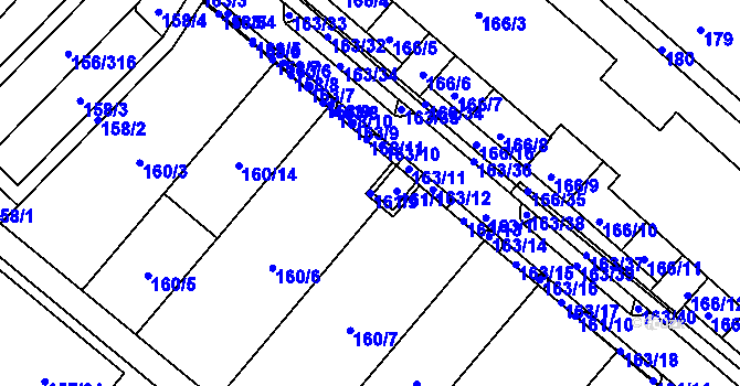 Parcela st. 161/9 v KÚ Sadová, Katastrální mapa