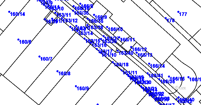 Parcela st. 161/10 v KÚ Sadová, Katastrální mapa