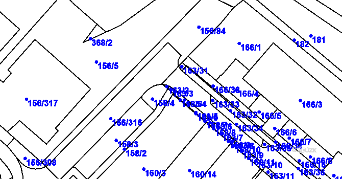 Parcela st. 163/3 v KÚ Sadová, Katastrální mapa