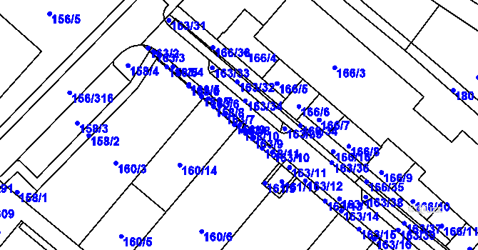 Parcela st. 163/8 v KÚ Sadová, Katastrální mapa