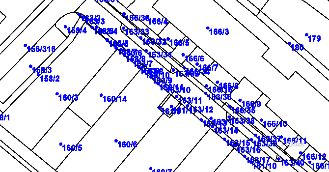 Parcela st. 163/10 v KÚ Sadová, Katastrální mapa