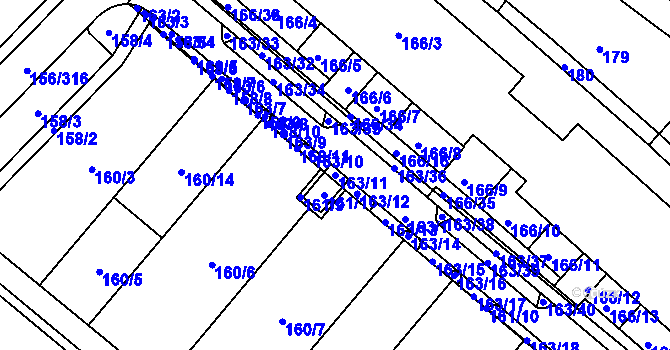 Parcela st. 163/11 v KÚ Sadová, Katastrální mapa