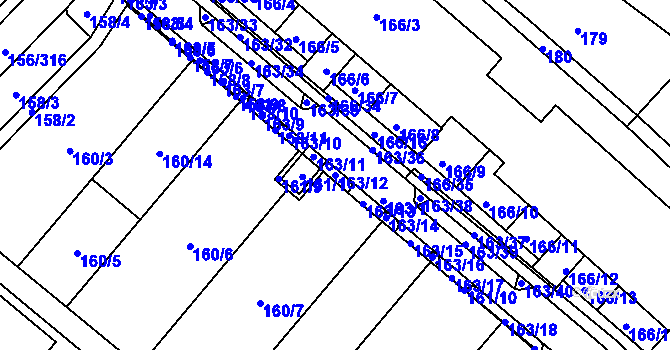 Parcela st. 163/12 v KÚ Sadová, Katastrální mapa