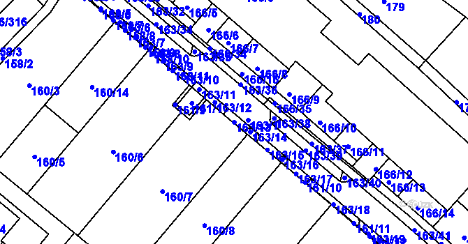 Parcela st. 163/13 v KÚ Sadová, Katastrální mapa