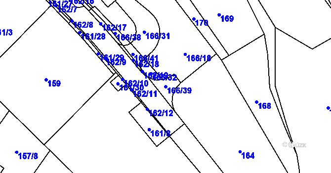 Parcela st. 166/39 v KÚ Sadová, Katastrální mapa