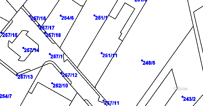 Parcela st. 251/11 v KÚ Sadová, Katastrální mapa