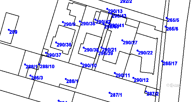 Parcela st. 290/39 v KÚ Sadová, Katastrální mapa