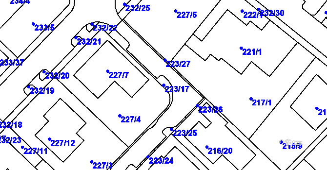 Parcela st. 223/17 v KÚ Sadová, Katastrální mapa