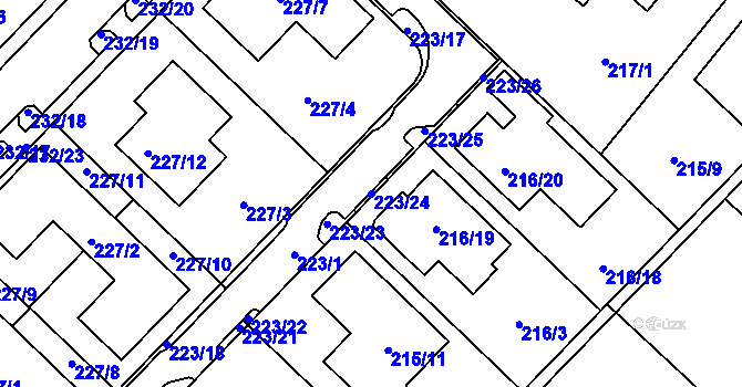 Parcela st. 223/24 v KÚ Sadová, Katastrální mapa