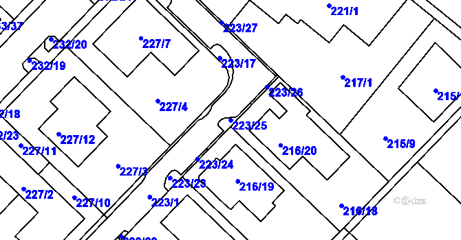 Parcela st. 223/25 v KÚ Sadová, Katastrální mapa