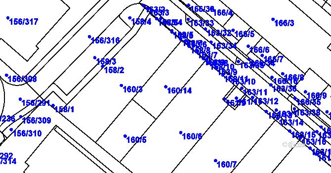 Parcela st. 160/14 v KÚ Sadová, Katastrální mapa