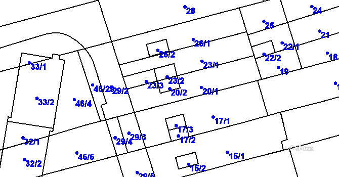 Parcela st. 20/2 v KÚ Řečkovice, Katastrální mapa