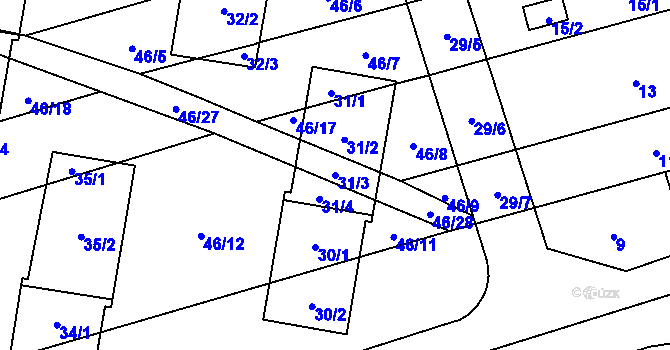 Parcela st. 31/3 v KÚ Řečkovice, Katastrální mapa
