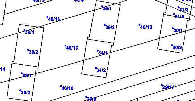 Parcela st. 34/1 v KÚ Řečkovice, Katastrální mapa