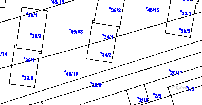 Parcela st. 34/2 v KÚ Řečkovice, Katastrální mapa