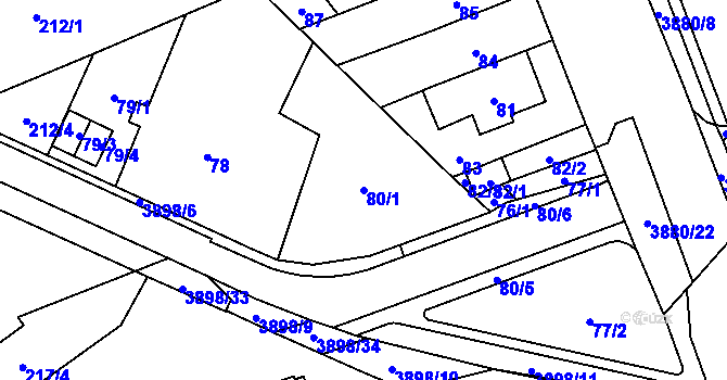 Parcela st. 80/1 v KÚ Řečkovice, Katastrální mapa