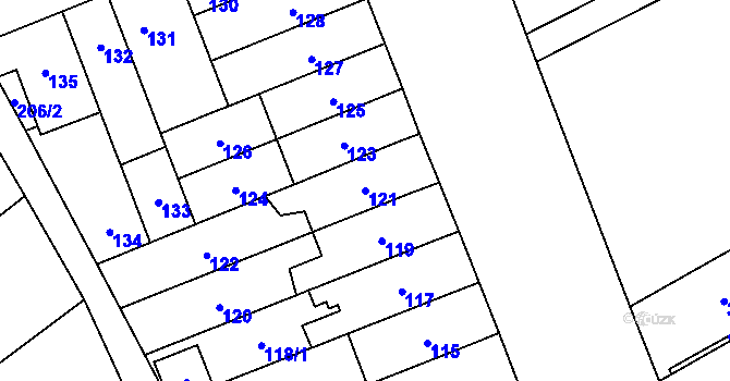 Parcela st. 121 v KÚ Řečkovice, Katastrální mapa