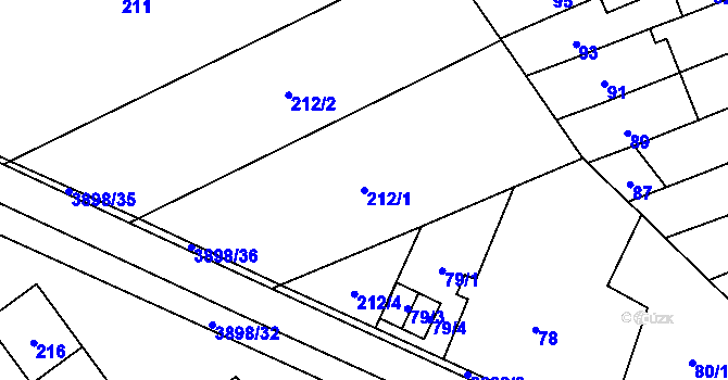 Parcela st. 212/1 v KÚ Řečkovice, Katastrální mapa