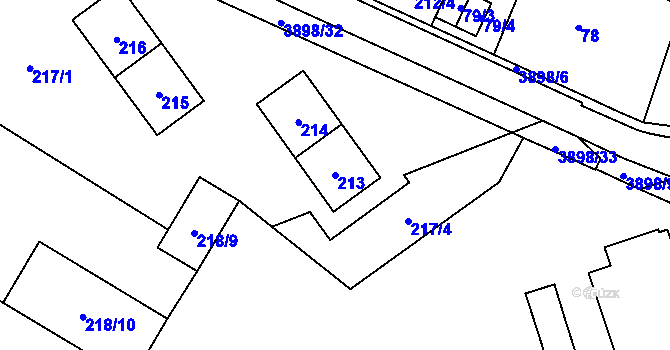 Parcela st. 213 v KÚ Řečkovice, Katastrální mapa
