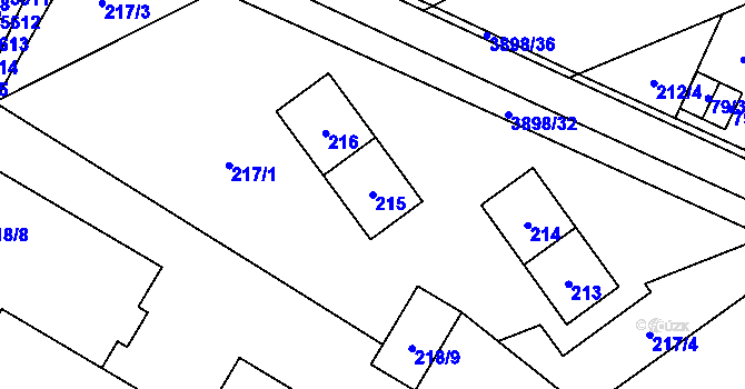 Parcela st. 215 v KÚ Řečkovice, Katastrální mapa