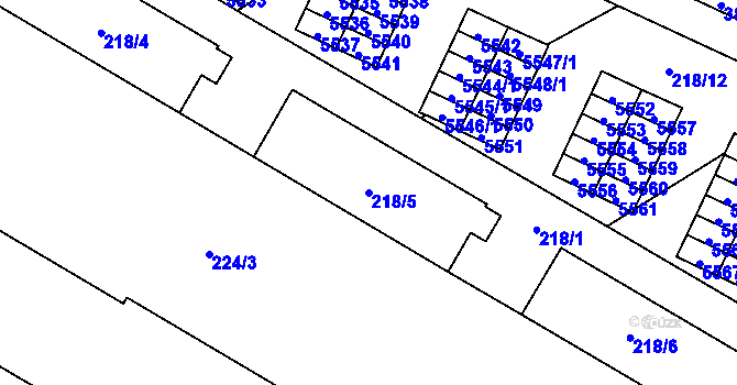 Parcela st. 218/5 v KÚ Řečkovice, Katastrální mapa