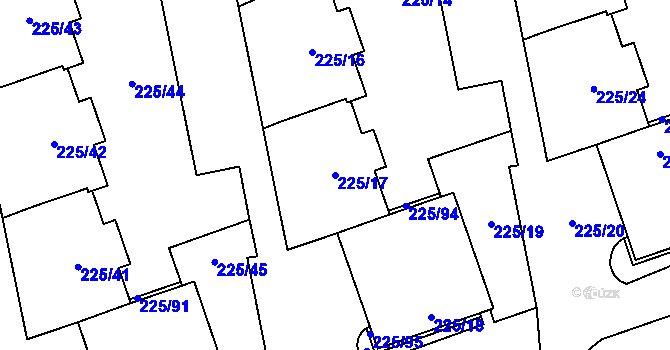 Parcela st. 225/17 v KÚ Řečkovice, Katastrální mapa