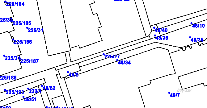 Parcela st. 225/27 v KÚ Řečkovice, Katastrální mapa