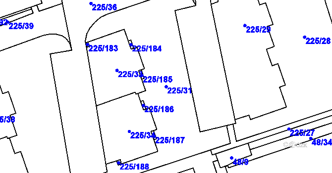 Parcela st. 225/31 v KÚ Řečkovice, Katastrální mapa