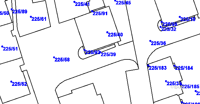Parcela st. 225/39 v KÚ Řečkovice, Katastrální mapa