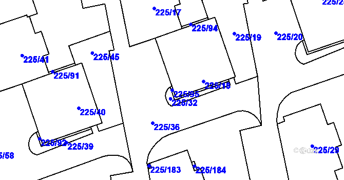 Parcela st. 225/95 v KÚ Řečkovice, Katastrální mapa