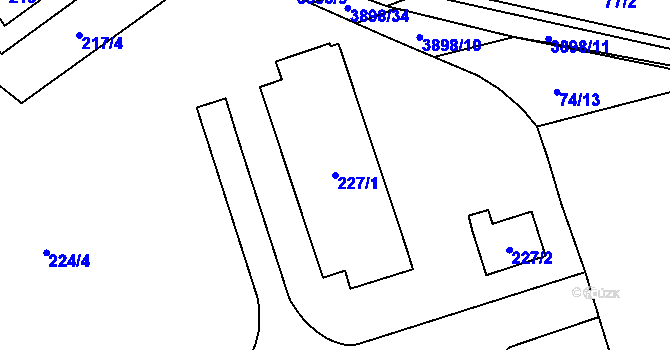 Parcela st. 227/1 v KÚ Řečkovice, Katastrální mapa