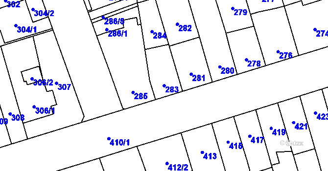 Parcela st. 283 v KÚ Řečkovice, Katastrální mapa