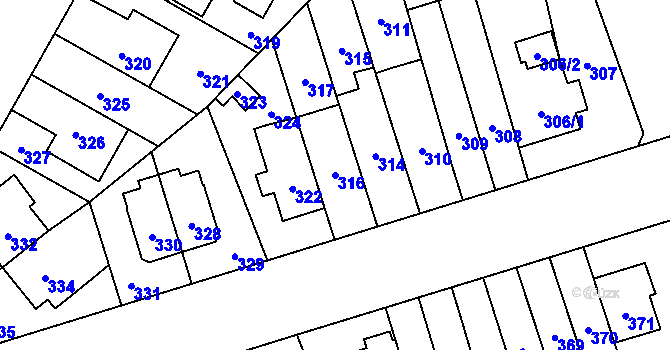 Parcela st. 316 v KÚ Řečkovice, Katastrální mapa