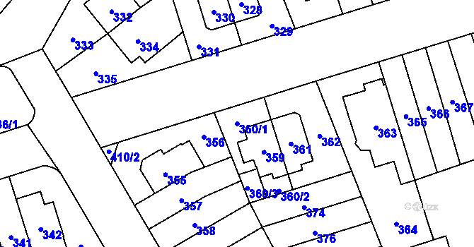 Parcela st. 360/1 v KÚ Řečkovice, Katastrální mapa