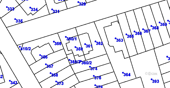 Parcela st. 361 v KÚ Řečkovice, Katastrální mapa