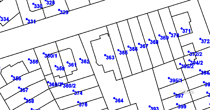Parcela st. 363 v KÚ Řečkovice, Katastrální mapa