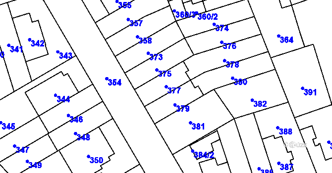 Parcela st. 377 v KÚ Řečkovice, Katastrální mapa