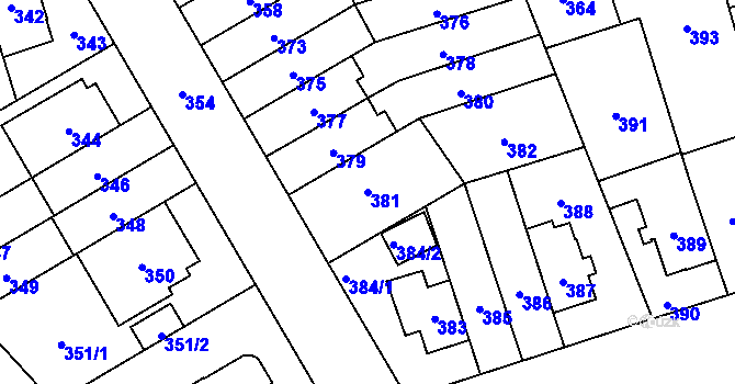 Parcela st. 381 v KÚ Řečkovice, Katastrální mapa