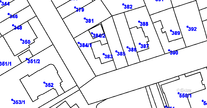 Parcela st. 383 v KÚ Řečkovice, Katastrální mapa