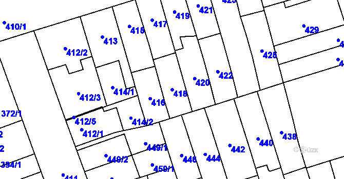Parcela st. 418 v KÚ Řečkovice, Katastrální mapa
