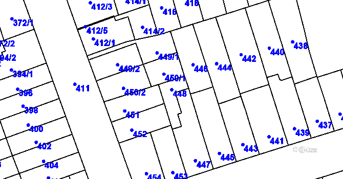 Parcela st. 448 v KÚ Řečkovice, Katastrální mapa