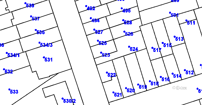 Parcela st. 523 v KÚ Řečkovice, Katastrální mapa