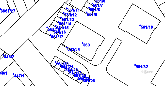 Parcela st. 560 v KÚ Řečkovice, Katastrální mapa