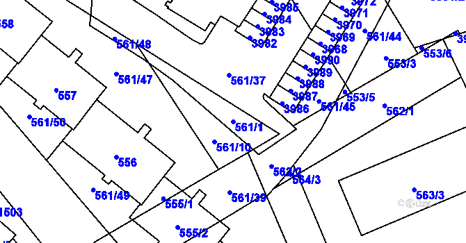 Parcela st. 561/1 v KÚ Řečkovice, Katastrální mapa