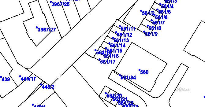 Parcela st. 561/16 v KÚ Řečkovice, Katastrální mapa