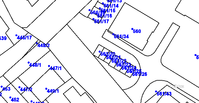 Parcela st. 561/20 v KÚ Řečkovice, Katastrální mapa