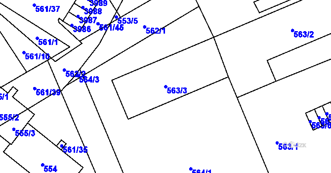 Parcela st. 563/3 v KÚ Řečkovice, Katastrální mapa