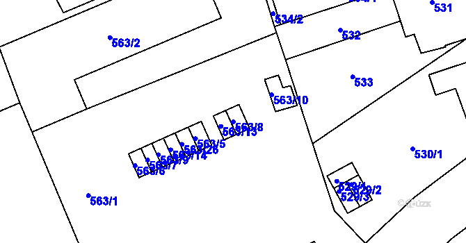 Parcela st. 563/8 v KÚ Řečkovice, Katastrální mapa