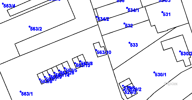 Parcela st. 563/10 v KÚ Řečkovice, Katastrální mapa